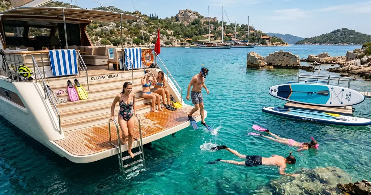 kas kalekoy batik sehir kekova yuzme platformu deniz aktiviteleri